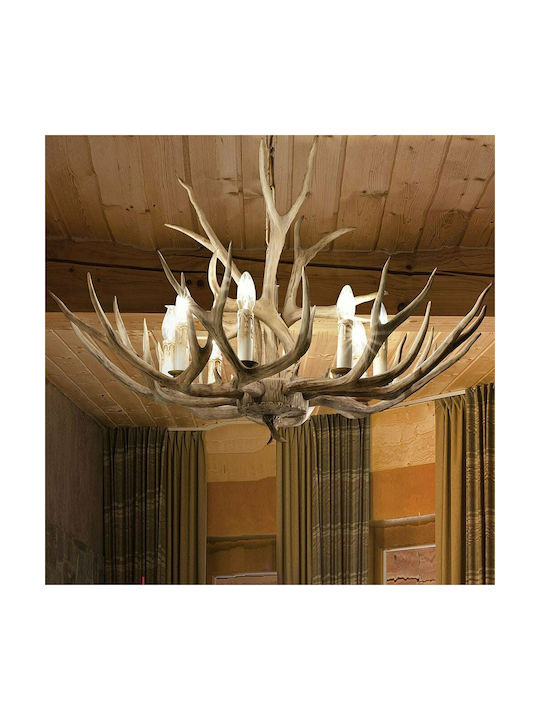 Ideal Lux Πολυέλαιος 8xE14 Ø91cm με Ξύλο Μπεζ 115504 - second view